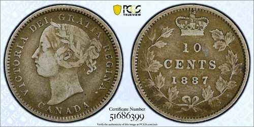 1887年カナダ10セントPCGS VF25