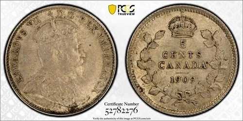 1909年カナダ5セント銀貨 PCGS MS62 ラウンドリーフ蝶ネクタイ