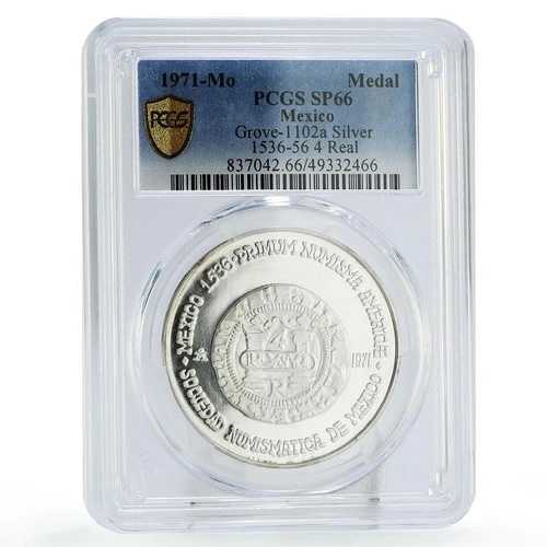 メキシコ貨幣協会 カルロス1世 4世 レアレス SP66 PCGS 銀メダルコイン 1971年