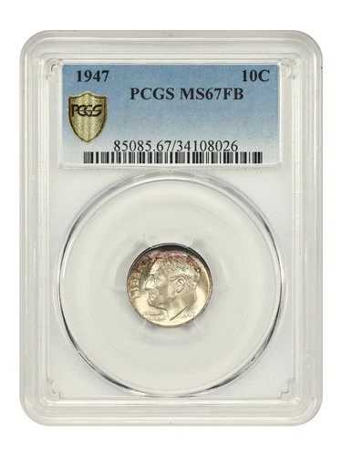 1947年 10セント PCGS MS67FB - ルーズベルトダイム