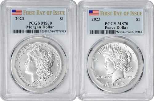 2023年 モーガン＆ピース シルバーダラー 2枚セット MS70 発行初日 PCGS FDOI｜WORLD RESOURCE【QUEEN店】