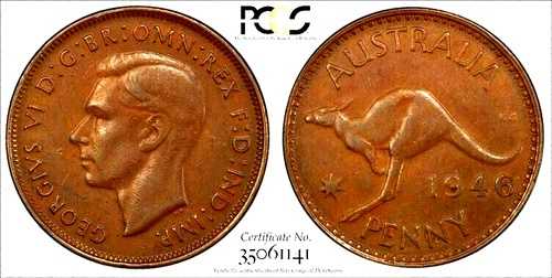 オーストラリア 1946年 ペニーキー日付 低ミント 希少 PCGS XF エクセレントグレードコイン