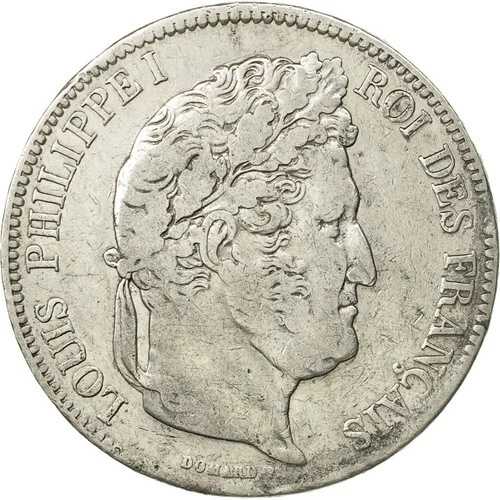 [#452142] コイン、フランス、ルイ・フィリップ、5フラン、1838年、リヨン、VF、銀、KM:749