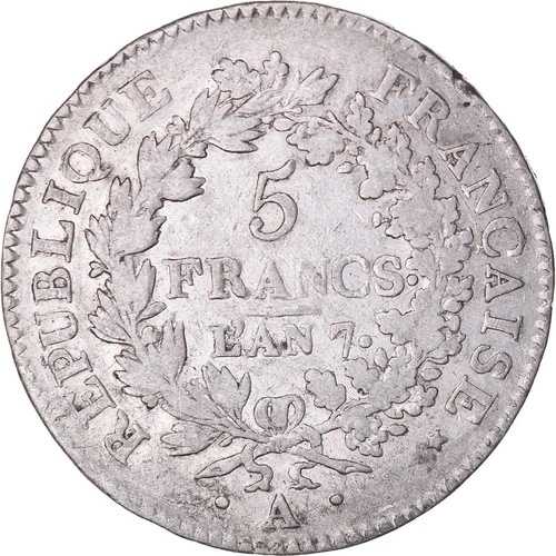 [#1043420] コイン、フランス、ユニオン・エ・フォース、5フラン、AN 7 (1798-1799)、パリ、VF