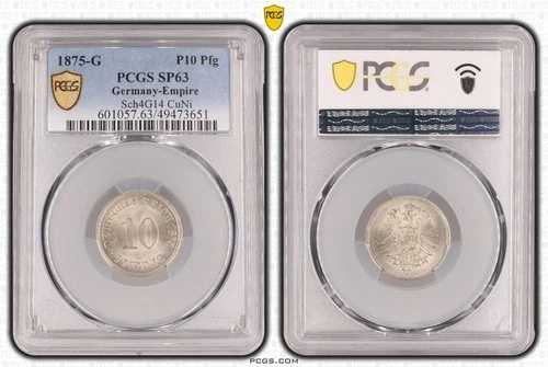 1875-G P10 Pfg Sch4G14 CuNi フルートエッジプルーフ、PCGS SP63 114405-