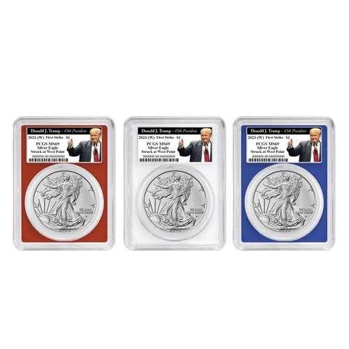 2023年 (W) 1ドル アメリカン シルバー イーグル 3枚セット PCGS MS69 FS トランプ45周年ラベル レッド｜WORLD RESOURCE【QUEEN店】