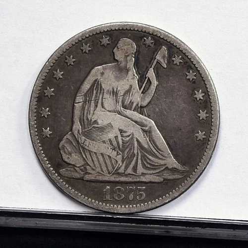 1875-CC リバティ・シーティング・ハーフドル - VFディテール、ステープルスクラッチ（#58258-L）