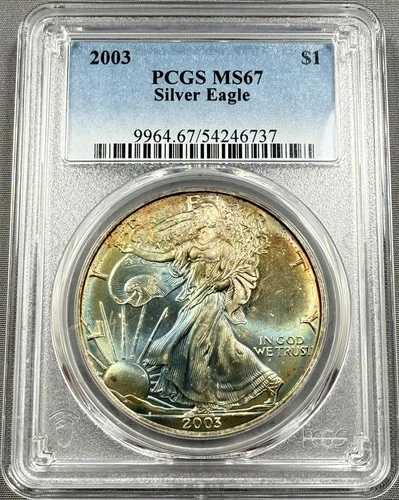 2003年 アメリカン シルバー イーグル S$1 - PCGS MS67 - レインボートーン 両面