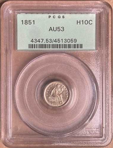 1851年 PCGS AU53 自由の女神像 ハーフダイム H10c - オールドグリーンホルダー - OGH