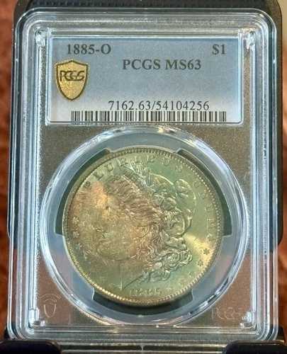 1885-O モーガン銀貨 PCGS MS62 MS 63 モンスターブルーベリートナー！バンガー！