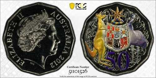 オーストラリア 2012年 ハイパーメタリック コート・オブ・アームズ 50セントコイン PCGS MS69 相当 トップポップ #1526