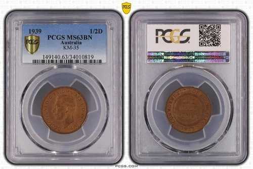 オーストラリア 1939年 ハーフペニーコイン PCGS MS63BN #0819
