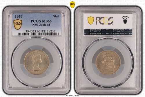 ニュージーランド 1956 シリング PCGS MS66 トップポップ 6/0 #9231