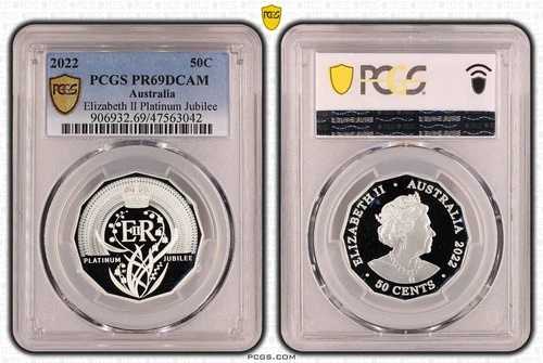 オーストラリア 2022年 プラチナ ジュビリー 50セント 50セント プルーフコイン PCGS PR69DCAM #3042 101,200円