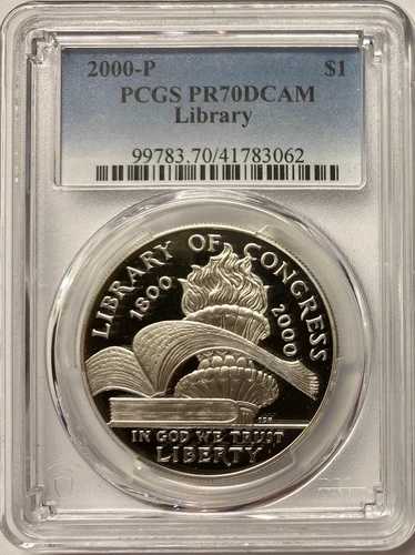 2000-P 議会図書館 200周年記念 銀貨 PCGS プルーフ-70 DCAM