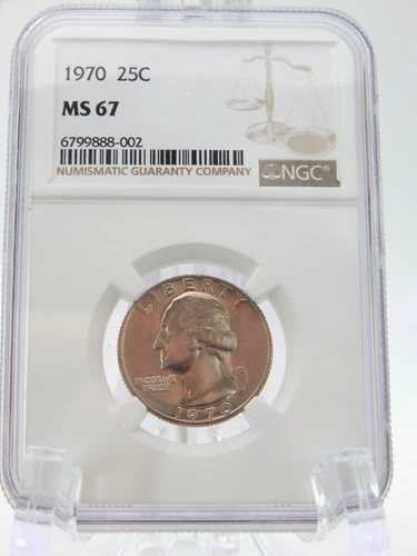 1970年ワシントンクォーター MS 67 NGC 25セント 未流通コインのみ (BT704)