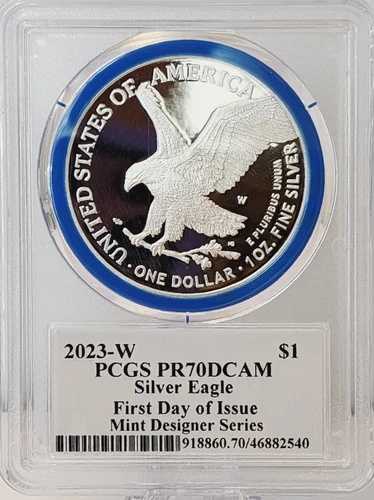 2023-W プルーフ シルバー イーグル PCGS PR70 FDOI -DAMSTRA サイン入り- ミントデザイナーシリーズ