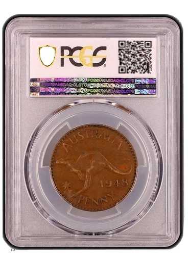 1948年オーストラリア プレデシマルコイン KGVI ペニードット Y. パース造幣局 PCGS グレード XF45