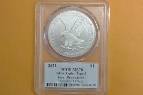 2021年 1ドル アメリカン シルバー イーグル 1オンス PCGS MS70 レジェンド オブ ライフ シャキール・オニール T2