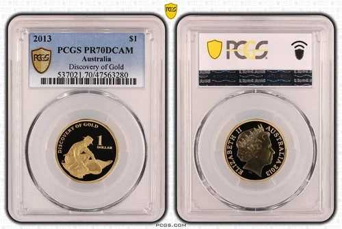 オーストラリア 2013 金の発見 $1 プルーフコイン PCGS PR70DCAM Eq Top Pop 5/0 #...