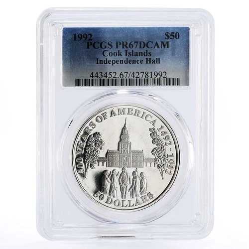 クック諸島 50ドル 独立記念館 フリーダム PR67 PCGS 銀貨 1992年