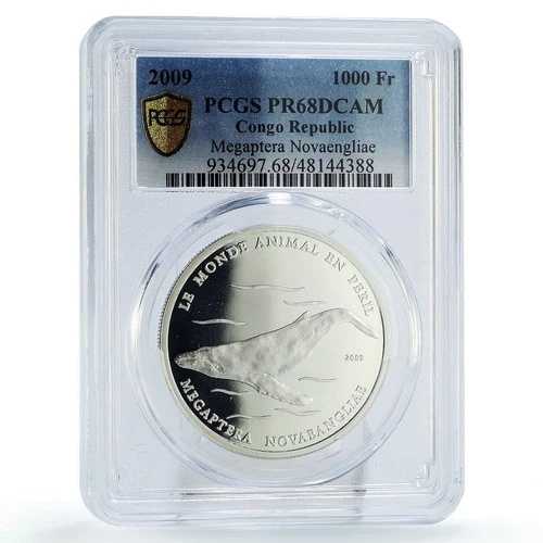 コンゴ 1000フラン メガプテラ クジラ類保護 PR68 PCGS 銀貨 2009年