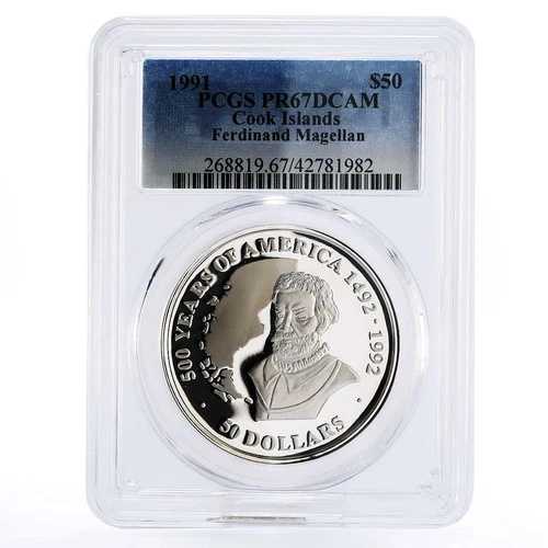 クック諸島 50ドル フェルディナンド・マゼラン トラベラー PR67 PCGS 銀貨 1991年｜WORLD RESOURCE【QUEEN店】