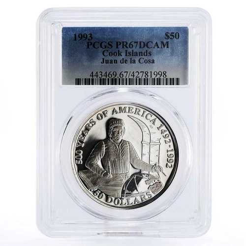 クック諸島 50ドル フアン・デ・ラ・コサ トラベラー PR67 PCGS 銀貨 1993年