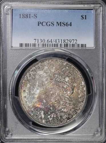1881-S 1ドル モルガン銀貨 PCGS MS 64 | カラートーニング 未流通 UNC BU