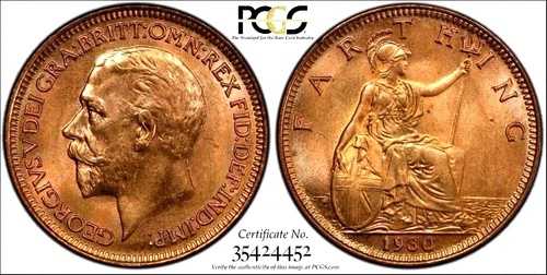 1930年 イギリス ファージング PCGS MS66RD - 希少トップコイン 1/3