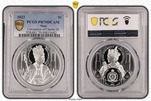2023年 ニウエ国王チャールズ3世戴冠式 1オンス シルバー PCGS PR70DCAM トップPOP 3/0。 110,000円