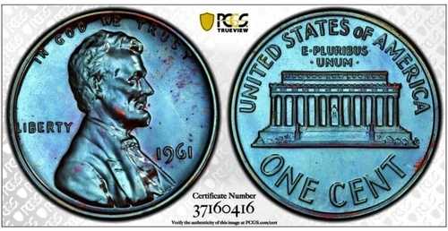 1961年 1セント プルーフ リンカーン記念小セント PCGS PR66BN POP~83 虹彩サファイア｜WORLD RESOURCE【QUEEN店】
