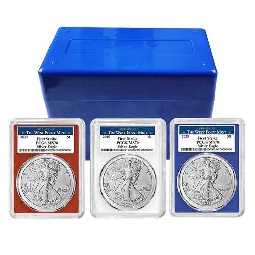2025年 1ドル アメリカン シルバー イーグル 3枚セット PCGS MS70 FS ウェストポイント ラベル レッド ホワイト