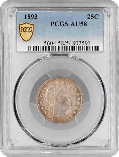 アメリカ合衆国 25セント硬貨（1893年）、PCGS AU58、「バーバークォーター」銀貨｜WORLD RESOURCE【QUEEN店】