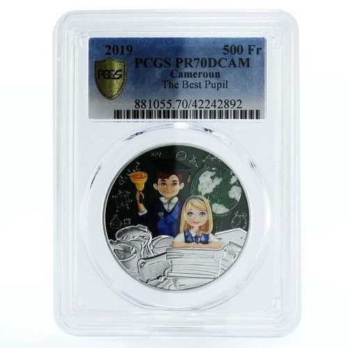 カメルーン 500フラン 最優秀生徒 PR70 PCGS カラー銀貨 2019｜WORLD RESOURCE【QUEEN店】