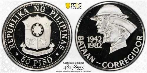 1982 フィリピン 50 ピソ 40 周年記念 バターン-コレヒドール シルバー PCGS PR68DCAM 82,280円