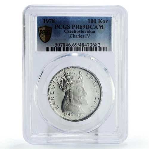 チェコスロバキア 100コルン カール4世 政治 PR69 PCGS シルバー 1978