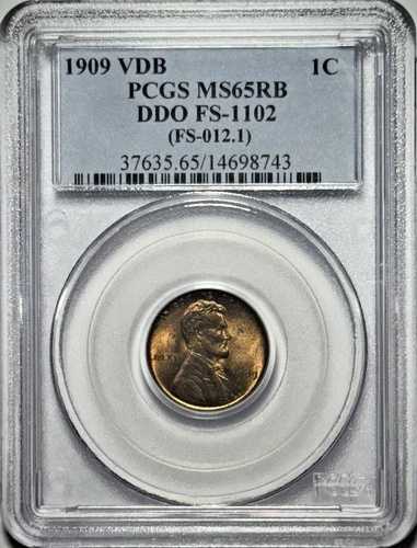 1909 VDB リンカーン・ウィート・セント - PCGS MS65RB- FS-1102 希少なダブルダイ・オバース