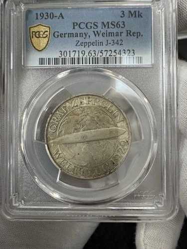 ドイツのグラーフ・ツェッペリン 3 ライヒマルク 1930-A - PCGS MS63
