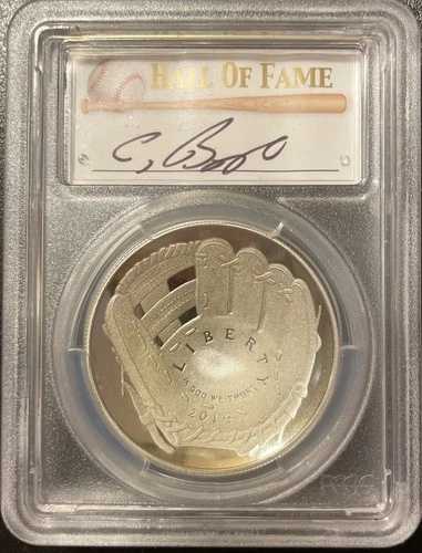 2014-P シルバー 野球殿堂入り PCGS PR70 DCAM クレイグ・ビジオ直筆サイン入り 1ドルコイン
