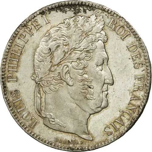 [#454929] コイン、フランス、ルイ・フィリップ、5フラン、1837年、ルーアン、MS、銀、KM 749