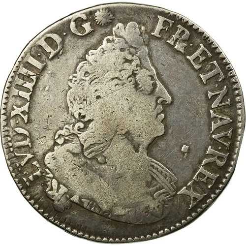 [#53124] コイン、フランス、ルイ 14 世、1/2 エキュ オ パルム??、1/2 エキュ、1695 年、パリ、VF