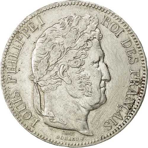 [#491424] コイン、フランス、ルイ フィリップ、5 フラン、1843 年、リール、オーストラリア、シル、ver