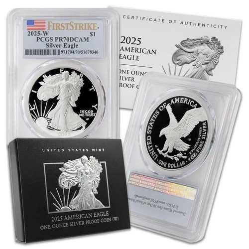 2025年 W アメリカン シルバー イーグル 1オンス プルーフ PCGS PR70DCAM ファーストストライク フラッグ OGP｜WORLD RESOURCE【QUEEN店】