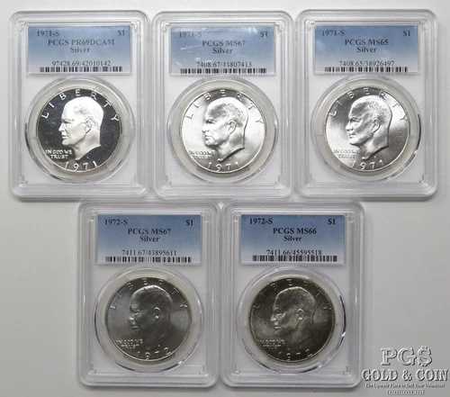 (5)グレード 1971-S&1972-S MS65-67+1971-S PR69DCAM アイゼンハワー銀貨 26607|WORLD RESOURCE【QUEEN店】