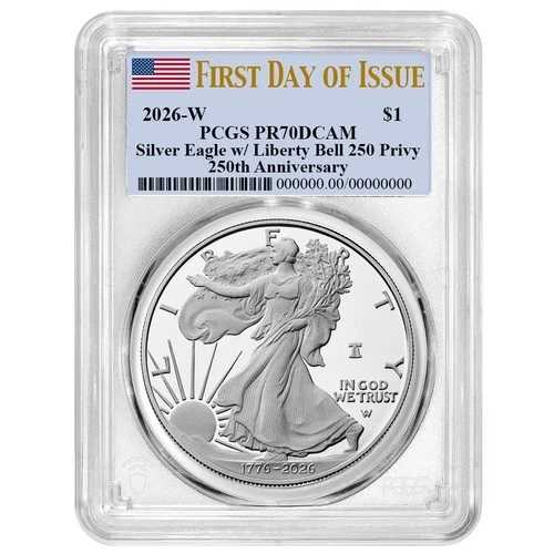 プレセール - 2026-W プルーフ $1 アメリカン シルバー イーグル PCGS PR70DCAM FDOI フラッグラベル 82,280円