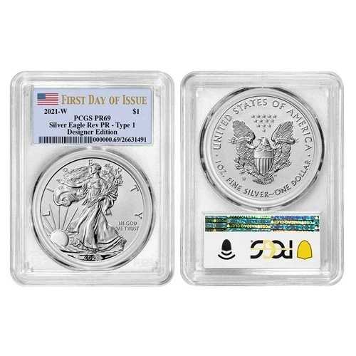 2021年 リバースプルーフ $1 アメリカンシルバーイーグル デザイナー 2枚セット PCGS PR69 FDOI