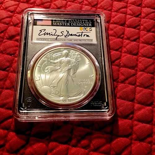 2021 P シルバーイーグル タイプ2 MS70 PCGS FDOI エミリー・ダムストラ署名 + 2017 P MS70 JMM