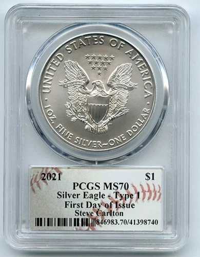2021年 1ドル アメリカン シルバー イーグル タイプ1 PCGS MS70 FDOI スティーブ・カールトン 82,280円