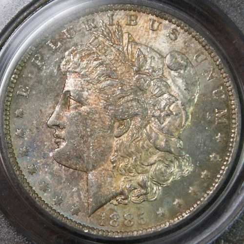 1885-O モルガン・ダラー銀貨、PCGS MS-62 トーン